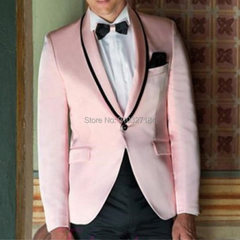 Розови абитуриентски мъжки костюми за сватба 2 части Custom Groom Tuxedo с шал ревер Ежедневни мъжки модни дрехи Блейзър с черни панталони