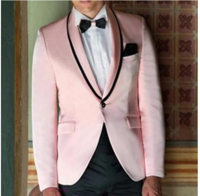 Rózsaszín báli férfi öltöny esküvőre, 2 részes egyedi vőlegény szmoking kendőhajtóval Alkalmi férfi divatruházat Blézer fekete nadrággal