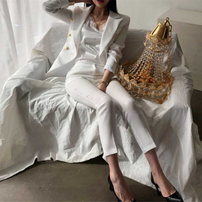 Tavaszi és őszi új fekete öltöny női minőségi önművelés temperamentum divat kilenc nadrág két garnitúra blézer szett