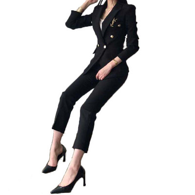 Tavaszi és őszi új fekete öltöny női minőségi önművelés temperamentum divat kilenc nadrág két garnitúra blézer szett