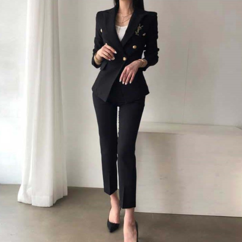 Tavaszi és őszi új fekete öltöny női minőségi önművelés temperamentum divat kilenc nadrág két garnitúra blézer szett