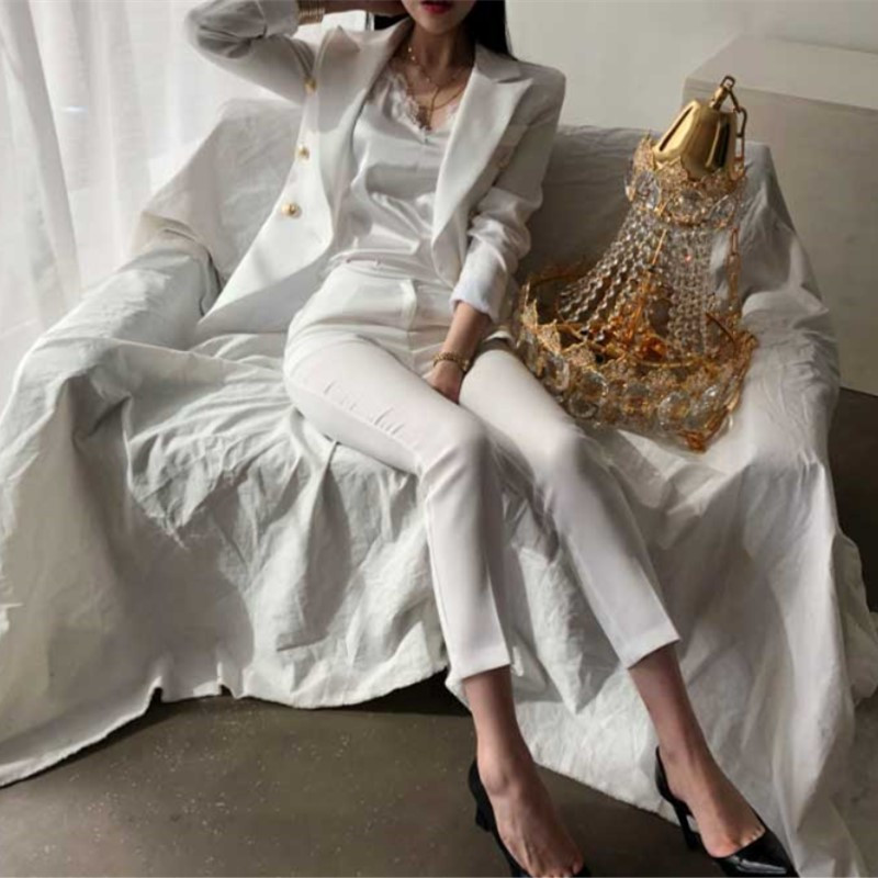 Tavaszi és őszi új fekete öltöny női minőségi önművelés temperamentum divat kilenc nadrág két garnitúra blézer szett