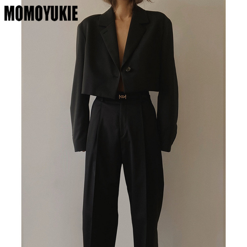 Őszi koreai divat szabadidős kétrészes szettek blézeröltönyök női kabát és nadrág magas derekú öltönyök hosszú ujjú harajuku 2 részes