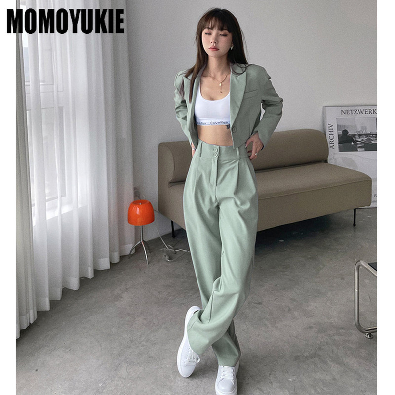 Őszi koreai divat szabadidős kétrészes szettek blézeröltönyök női kabát és nadrág magas derekú öltönyök hosszú ujjú harajuku 2 részes