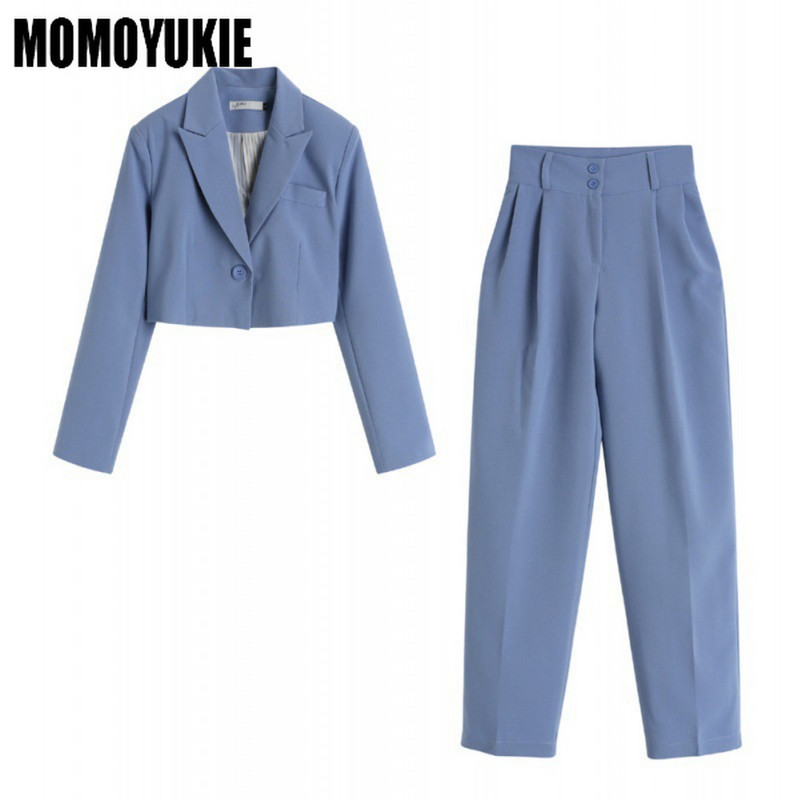 Őszi koreai divat szabadidős kétrészes szettek blézeröltönyök női kabát és nadrág magas derekú öltönyök hosszú ujjú harajuku 2 részes