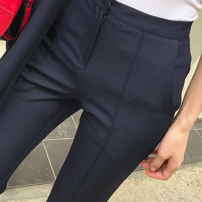 Egysoros blézer, mélykék nadrágkosztüm, női divatos karcsú derekú blézerkabát és egyenes nadrág OL stílusú 2 részes szett