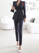 Formális 2 részes ruhák Elegáns irodai női temperamentum csíkos egysoros aszimmetrikus blézer felsőruházat nadrág nadrágkosztüm