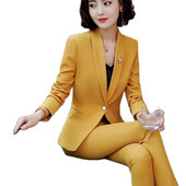 2018-as őszi téli divat Sárga Blézerek és nadrágszettek Női Üzleti Munkaruházat Nadrágruhák Női nadrágkosztümök OL stílusok