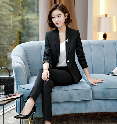 2018-as őszi téli divat Sárga Blézerek és nadrágszettek Női Üzleti Munkaruházat Nadrágruhák Női nadrágkosztümök OL stílusok