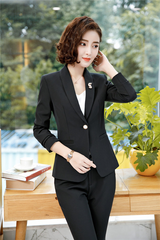 2018-as őszi téli divat Sárga Blézerek és nadrágszettek Női Üzleti Munkaruházat Nadrágruhák Női nadrágkosztümök OL stílusok