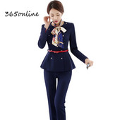 Divat Egyenruha Stílusok Női üzleti öltönyök Női nadrágkosztümök Női munkaruha Blézer szett sállal és övvel Tavasz ősz
