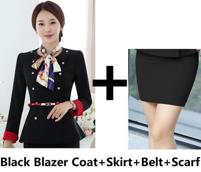 Divat Egyenruha Stílusok Női üzleti öltönyök Női nadrágkosztümök Női munkaruha Blézer szett sállal és övvel Tavasz ősz