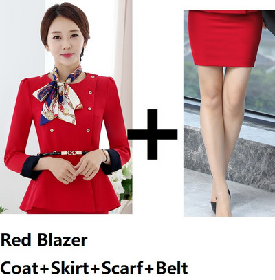 Divat Egyenruha Stílusok Női üzleti öltönyök Női nadrágkosztümök Női munkaruha Blézer szett sállal és övvel Tavasz ősz