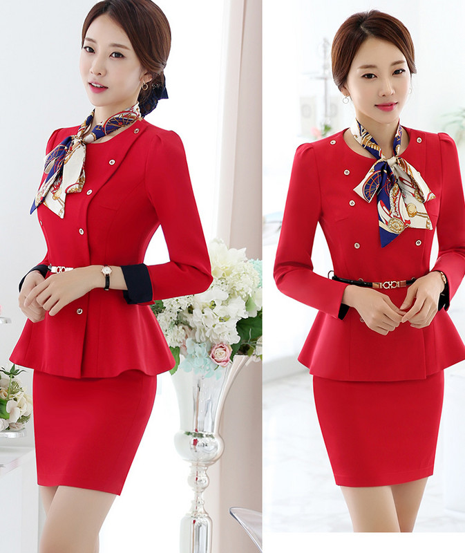 Divat Egyenruha Stílusok Női üzleti öltönyök Női nadrágkosztümök Női munkaruha Blézer szett sállal és övvel Tavasz ősz