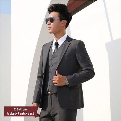 Férfi öltönyök Slim Fit üzleti formális alkalmi klasszikus öltöny Esküvői Vőlegényparti Bál Egysoros egyszínű fekete Szürke Sötétkék