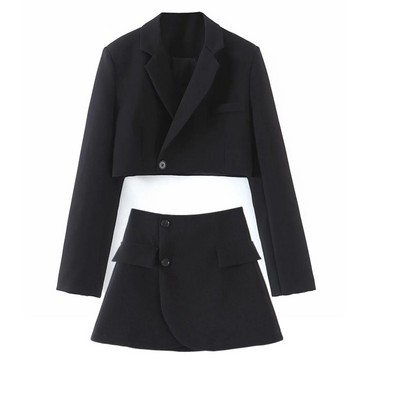 Női alkalmi bézs utcai viselet rövid blézer öltöny 2021 őszi divat női magas derekú szoknya öltönyök női tömör bő 2 db-os szett