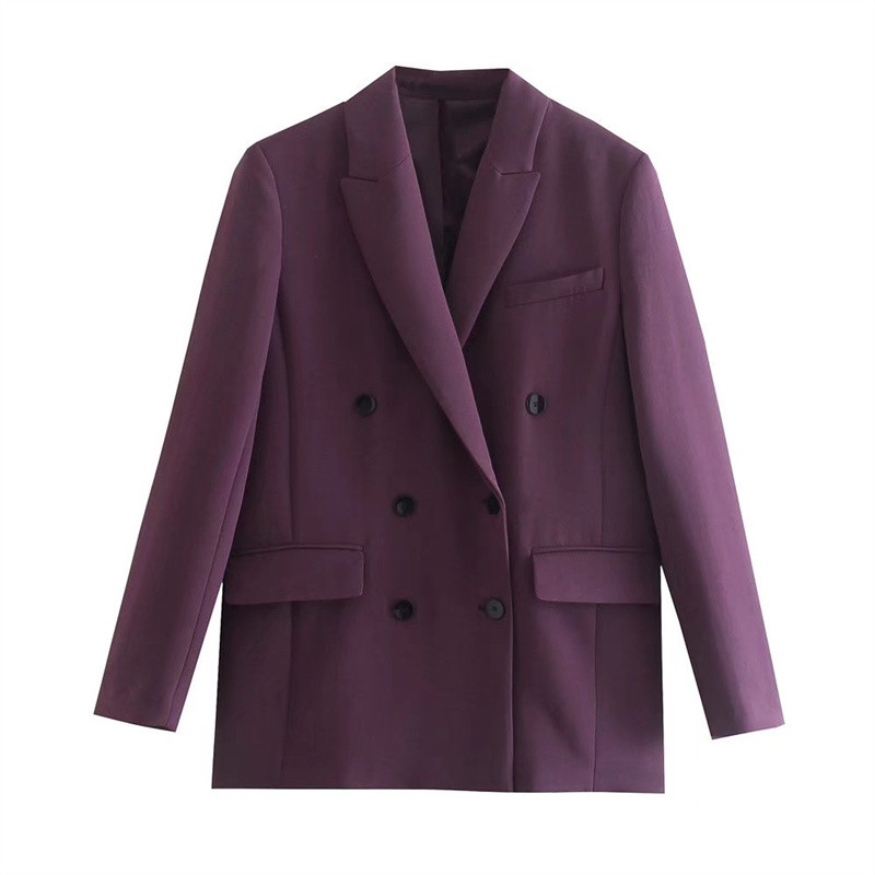 Női, elegáns, lila, duplasoros blézerruha, 2021. őszi, női, magas derekú, egyenes nadrágkosztüm, női bő, 2 db-os készlet