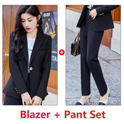 Divat nadrágkosztümök Női üzleti öltönyök nadrág és kabát irodai női blézer munkaruha OL stílus