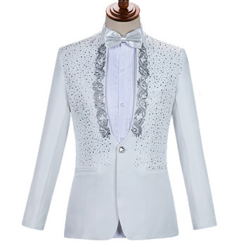 Χρυσό κέντημα ανδρικό κοστούμι με γιακά διαμάντι ανδρικό σακάκι με παντελόνι Γαμπρός γάμου Σμόκιν Κοστούμια Stage Singer Party Costume Homme