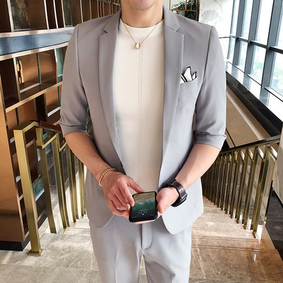 (Jackt+Pant) 2022 2 db szett férfi öltöny fél ujjú tavaszi nyár karcsú brit rövid ujjú blézerkabát trend férfi tervező szmoking