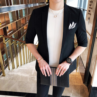 (Jackt+Pant) 2022 2 db szett férfi öltöny fél ujjú tavaszi nyár karcsú brit rövid ujjú blézerkabát trend férfi tervező szmoking