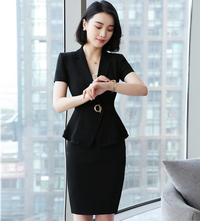 Új, 2019-es narancssárga rózsaszín blézer női öltönyök hivatalos irodai öltönyök munkaruha egyenruha női szoknya és kabát szettek