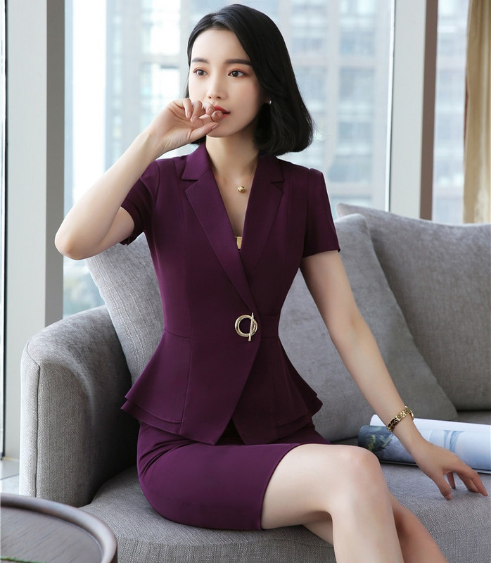 Új, 2019-es narancssárga rózsaszín blézer női öltönyök hivatalos irodai öltönyök munkaruha egyenruha női szoknya és kabát szettek