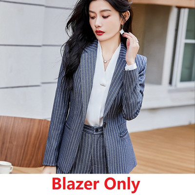 Divatblézer női üzleti öltönyök nadrág és dzseki szettek irodai női munkaruha nadrágkosztümök fekete csíkos