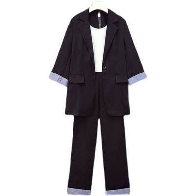 2022-es koreai nyári vékony blézernadrág 1 vagy 3 részes női alkalmi bő fekete öltöny kabát lábszárig érő egyenes nadrág ruhák