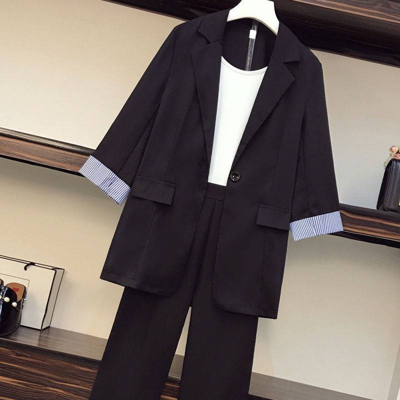 2022-es koreai nyári vékony blézernadrág 1 vagy 3 részes női alkalmi bő fekete öltöny kabát lábszárig érő egyenes nadrág ruhák