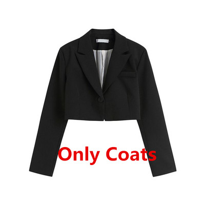 Tavaszi őszi női rövid blézer széles szárú nadrág, kétrészes szett Női divatos fekete öltöny dzseki magas derekú nadrág ruhák 2022