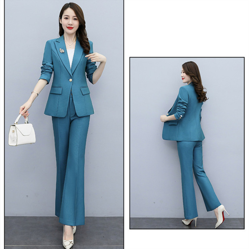 Koreai női kecses blézer hosszú nadrág kétrészes szett tavaszi őszi irodai hölgy fekete öltöny kabát nadrág ruhák munkaruhák