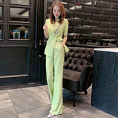 Női öltöny szett 2023 nyár divat Új egyszínű alkalmi nadrágok Kétrészes női blézer hosszú nadrág irodai elegáns szettek T43