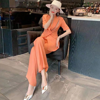 Női öltöny szett 2023 nyár divat Új egyszínű alkalmi nadrágok Kétrészes női blézer hosszú nadrág irodai elegáns szettek T43