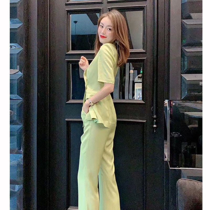 Női öltöny szett 2023 nyár divat Új egyszínű alkalmi nadrágok Kétrészes női blézer hosszú nadrág irodai elegáns szettek T43