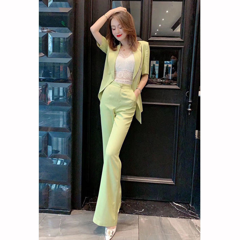 Női öltöny szett 2023 nyár divat Új egyszínű alkalmi nadrágok Kétrészes női blézer hosszú nadrág irodai elegáns szettek T43