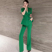 2023 Egyszínű öltönyök, női új, rövid ujjú tavaszi és nyári koreai stílusú öltöny blézer szettek nadrág női hosszú nadrág T44