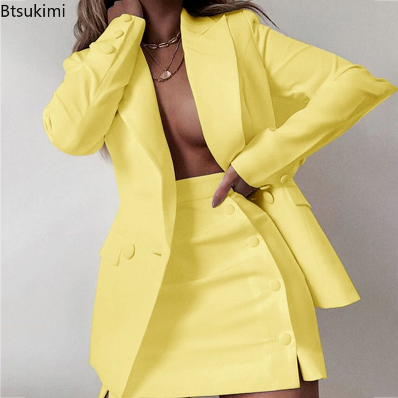 Új női irodai 2 részes szettek tömör öltönyök szoknyákkal Női 4XL 5XL üzleti női szettek blézer és szoknya 2022