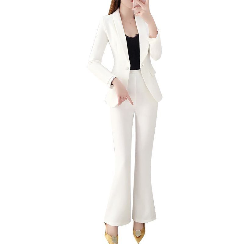 Női tavaszi nyár vékony blézer nadrág szett koreai irodai női munka kecses öltöny kabát nadrág mellény ruhák mindennapi ruhák T25