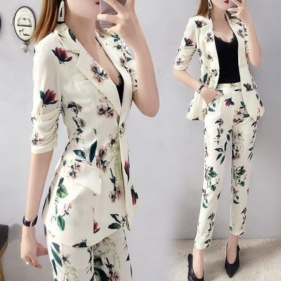 Női divatos professzionális öltöny, kétrészes 2023 nyári új temperamentum blézer nadrág szett Női alkalmi nadrágkosztüm T22