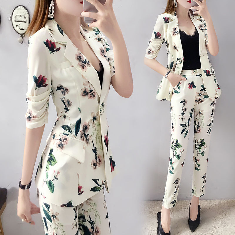 Női divatos professzionális öltöny, kétrészes 2023 nyári új temperamentum blézer nadrág szett Női alkalmi nadrágkosztüm T22