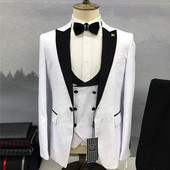 Férfi 3 db-os szett vőlegény ruha kabát mellény / 2022 vékony szabású esküvői ruha üzleti alkalmi alkalmi öltöny blézer kabát nadrág mellény