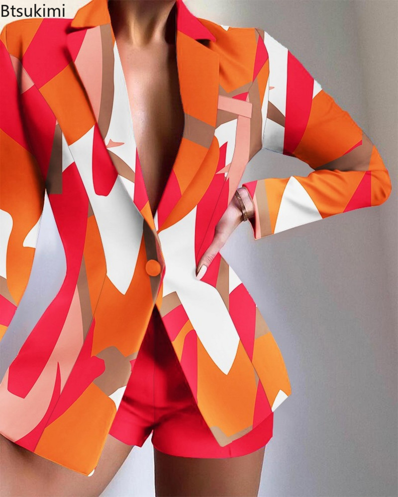 Új, nyomtatott kétrészes blézeröltöny készletek nőknek 2022 irodai női karcsú nadrágok és dzsekik öltönyök 2 DB női szettek 3XL