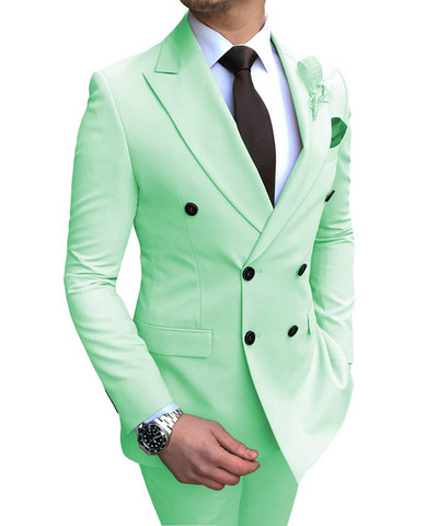 Új stílusú férfi öltönyök Sage Groom Szmoking Peak Lapel Groomsmen 2 darabos esküvői legjobb férfi (kabát+nadrág+nyakkendő)