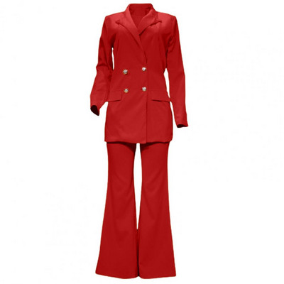 Női blézer nadrágok, duplasoros blézer magas derekú, lobogó nadrág öltöny irodai női alkalmi hajtóka öltöny kabát nadrág 2 részes készlet