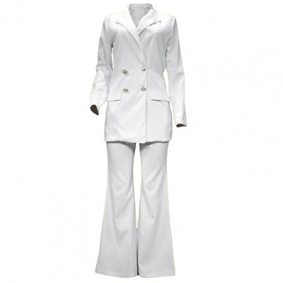 Női blézer nadrágok, duplasoros blézer magas derekú, lobogó nadrág öltöny irodai női alkalmi hajtóka öltöny kabát nadrág 2 részes készlet