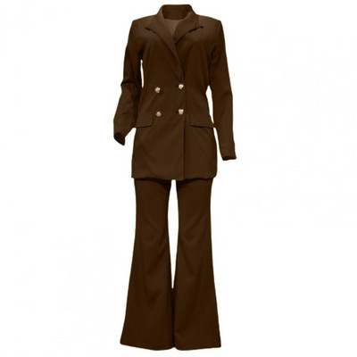 Női blézer nadrágok, duplasoros blézer magas derekú, lobogó nadrág öltöny irodai női alkalmi hajtóka öltöny kabát nadrág 2 részes készlet