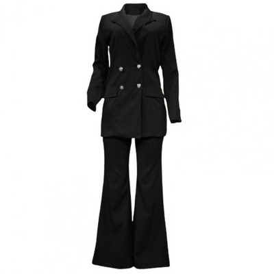 Női blézer nadrágok, duplasoros blézer magas derekú, lobogó nadrág öltöny irodai női alkalmi hajtóka öltöny kabát nadrág 2 részes készlet