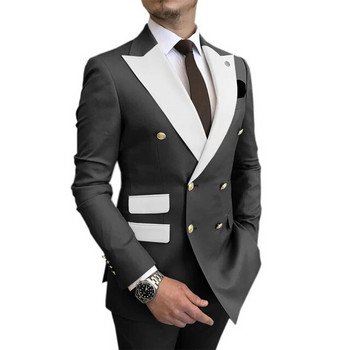 Най-новите двуредни мъжки костюми за 2022 г. Slim Fit White Peaked Lapel Официален младоженец костюм за сватбено парти Traje De Novio