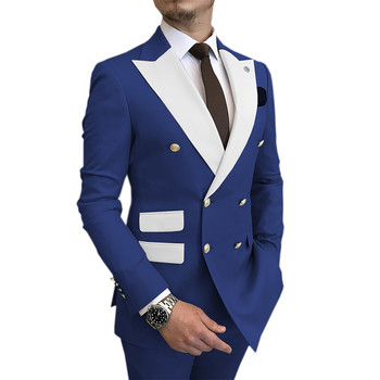 Най-новите двуредни мъжки костюми за 2022 г. Slim Fit White Peaked Lapel Официален младоженец костюм за сватбено парти Traje De Novio